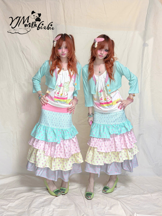 YJM with biubiu - Romantic Floral Layered Asymmetrical Skirt skirt YJM with biubiu