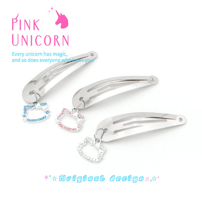 Pink Unicorn - Y2K Cool Girl Hair Clip Silver Metal Rhinestone hair clip pink unicorn