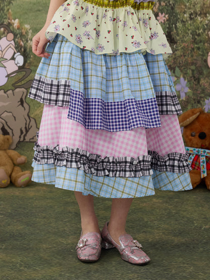 tntntutu - Kawaii Plaid Ruffle Maxi Skirt skirt tntntutu