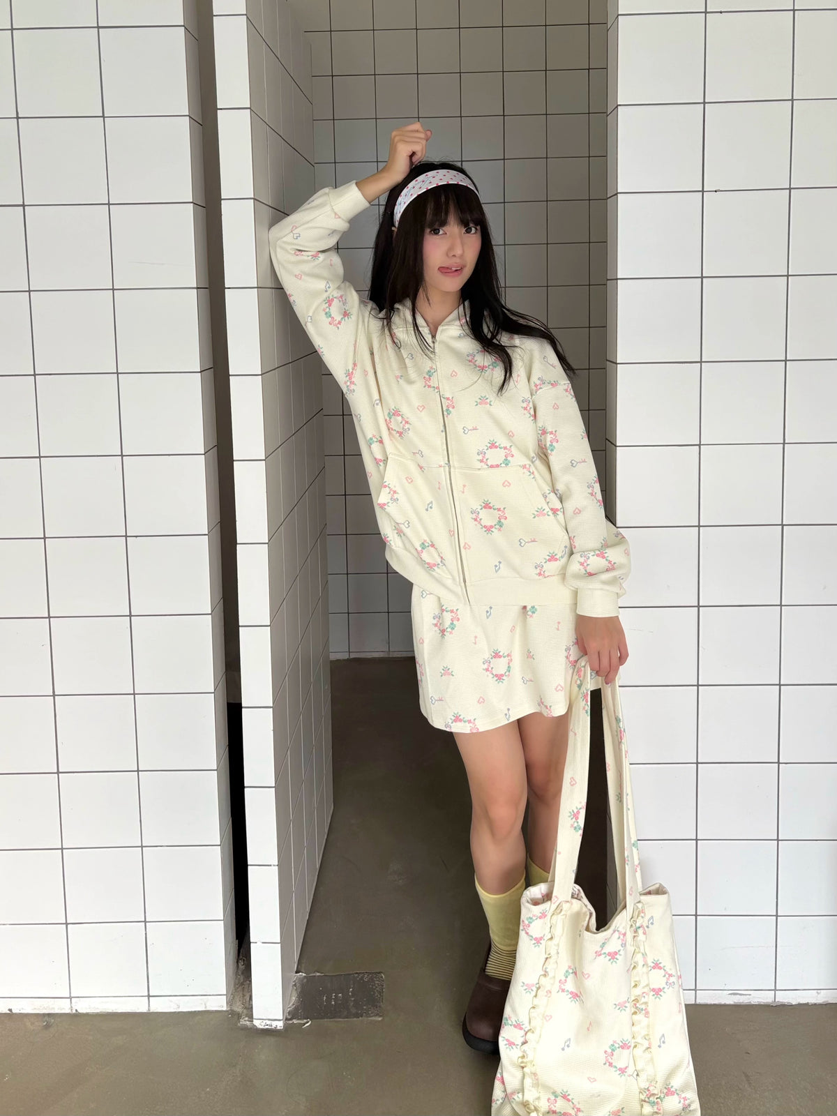 KaiXin hostel - Cute Printed Hoodie Skirt Set set KaiXin hostel