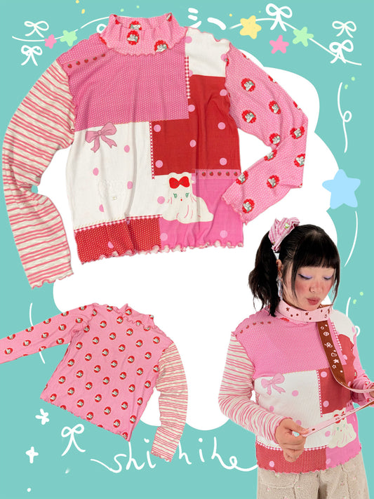 shishihshop - Kawaii Patchwork Cotton Top shirt shishihshop