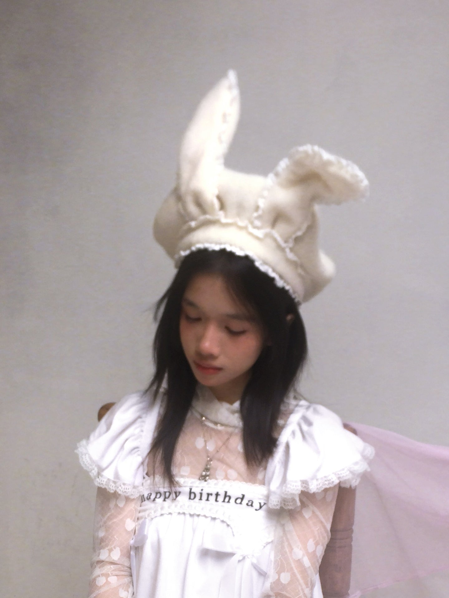 Daytoday Everyday Institute - Kawaii Lace Beret Wire Bunny Ears Cream hat daytoday everyday institute
