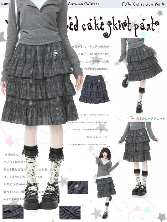 Languid Park - Plaid Ruffle Embroidered Skirt skirt Languid Park