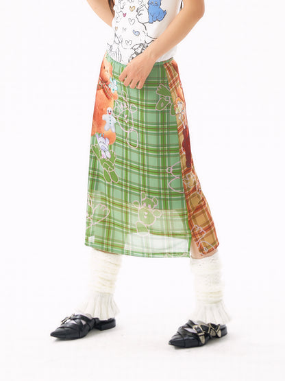 sillysis - Plaid Bear Mesh Skirt skirt sillysis