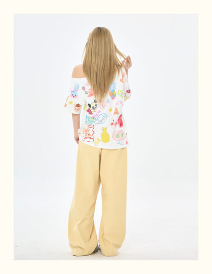 Robootoo - White Bear Tea Party Off-Shoulder T-Shirt tshirt Robootoo