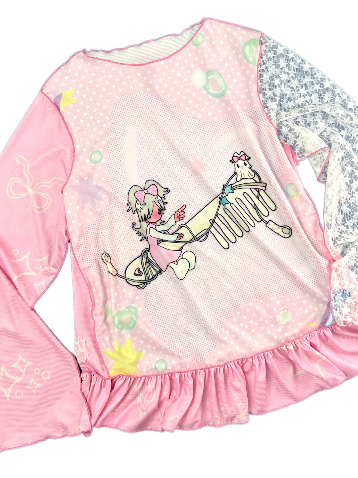 shishihshop - Cool Lace Patch Long Sleeve Top shirt shishihshop