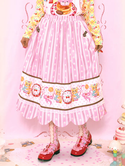 Lutra Jump - Kawaii Striped Cream Skirt Elastic Waist Long skirt Lutra Jump