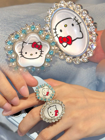 Salty Gummy - Y2K Kitty Rhinestone Ring Adjustable Cute Bling ring Salty Gummy