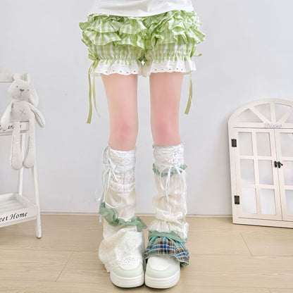2 Bears - Green Bow Ruffle Leg Warmers Y2K Knee Socks leg warmmers 2 bears