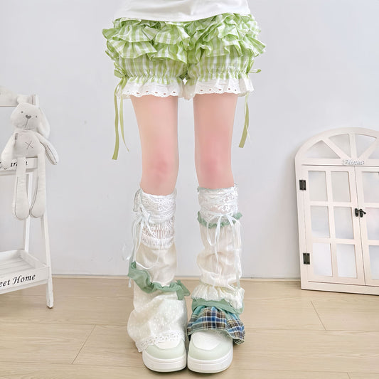 2 Bears - Green Bow Ruffle Leg Warmers Y2K Knee Socks leg warmmers 2 bears