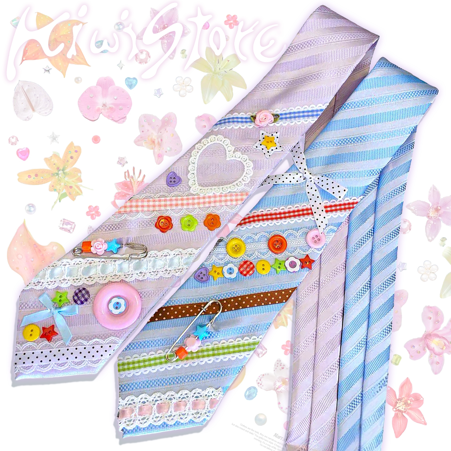 Kiwi Store - Y2K Colorful Button Pin Neck Tie scarf kiwi store