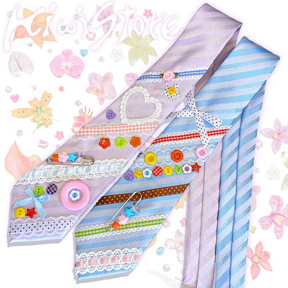 Kiwi Store - Y2K Colorful Button Pin Neck Tie scarf kiwi store