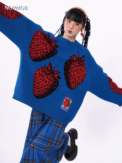 NOPMOB - Decora Kei Blue Strawberry Knit Sweater sweater NOPMOB