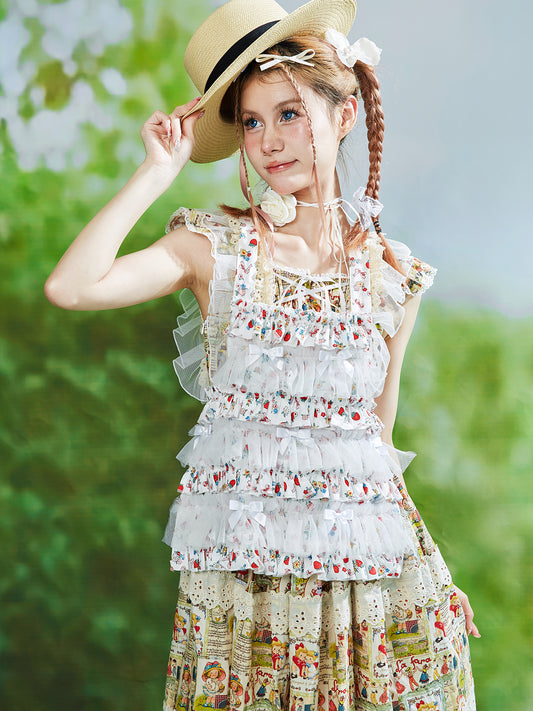 SOS MEME CLUB – White Floral Bow Kawaii Apron arpon SOS MEME CLUB