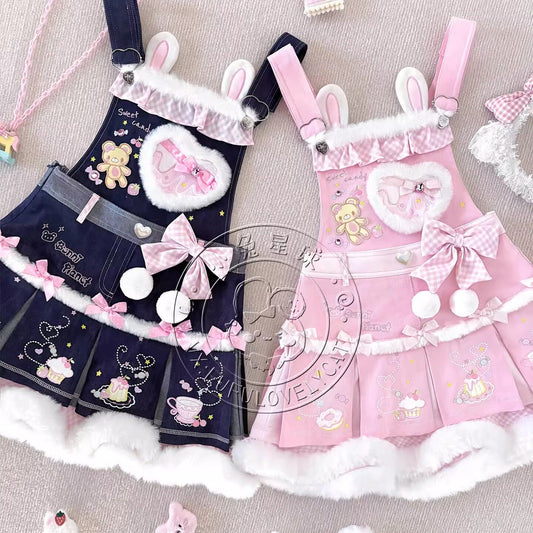 No Brand - Cream Donut Bunny Suspender Dress dress bunnyplanet