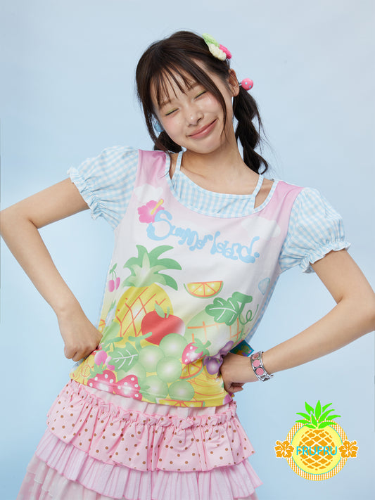 Frufru Fruity Gingham Print T-Shirt | Kawaii Cotton Tee tshirt frufru
