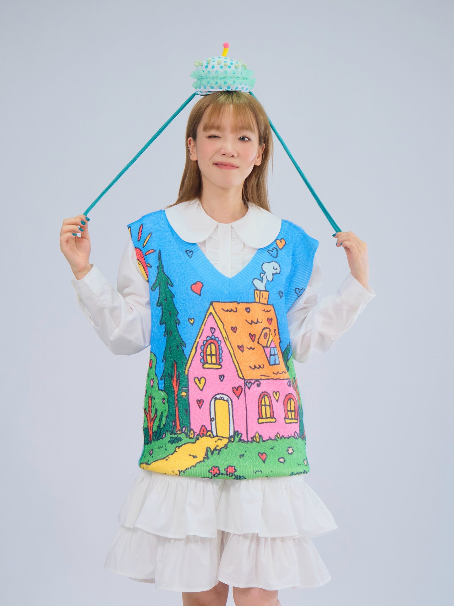 MeowMeow Bug - Kidcore Cat Girl Knit Vest Soft Fuzzy Sleeveless Top