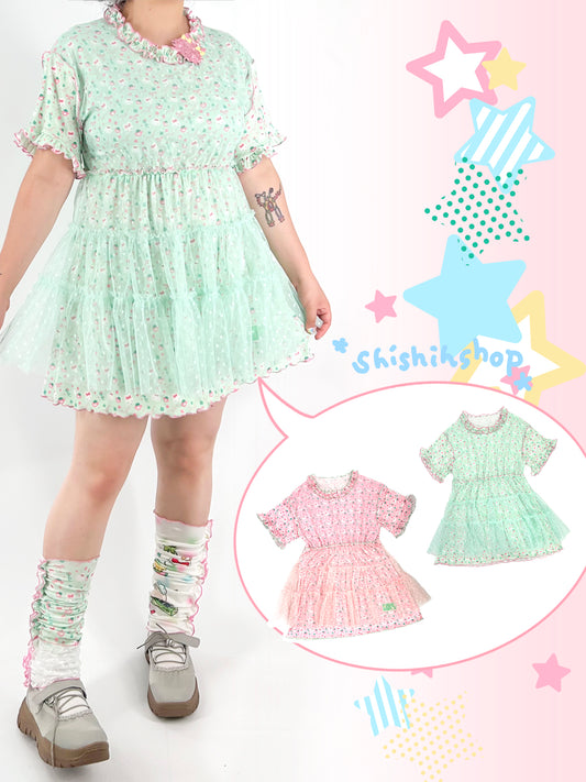 shishihshop – Kawaii Print Dress Ice Cream Soda Layered Look dress shishihshop