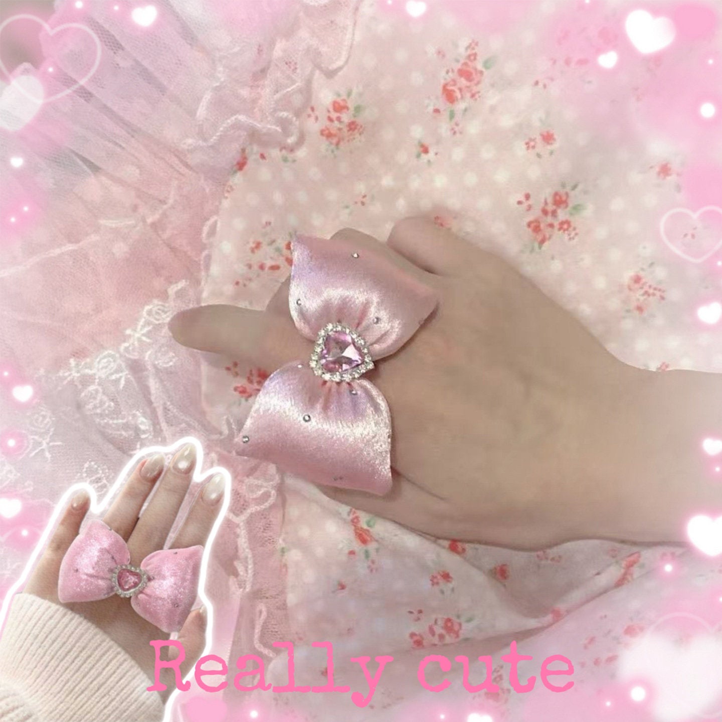 Sweet Bow Rhinestone Fabric Ring Land Decora
