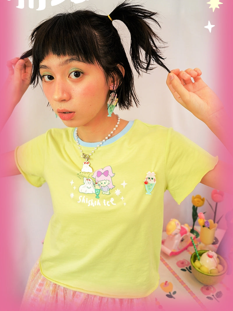 shishihshop Ice Cream T-Shirt | Soda Colorblock Tee | Harajuku Y2K Cotton T-Shirt shirt shishihshop