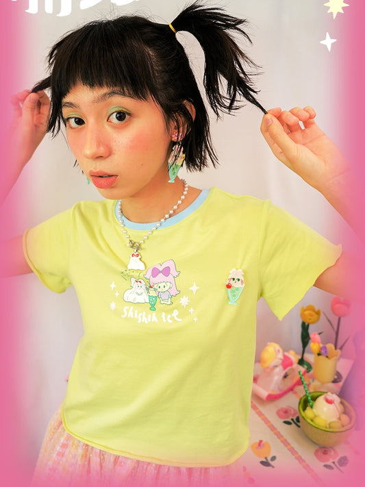 shishihshop Ice Cream T-Shirt | Soda Colorblock Tee | Harajuku Y2K Cotton T-Shirt shirt shishihshop