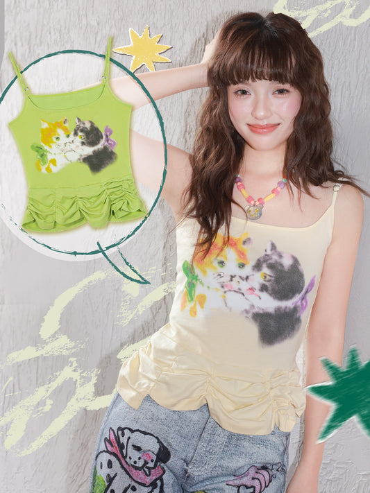 Tntntutu - Decora Kei Cat Print Cami Top camisole tntntutu
