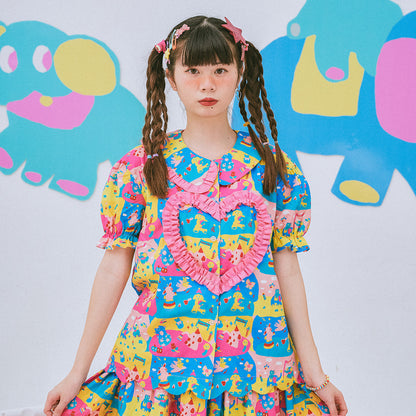 NIKKOU - Cute Print Puff Sleeve Shirt shirt Nikkou home