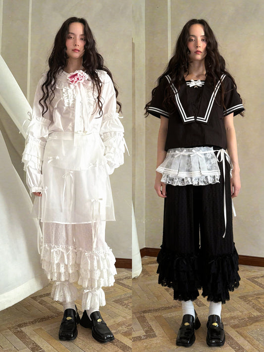 Daytoday Everyday Institute - Kawaii Layered Lace Bow Bubble Pants pants daytoday everyday institute