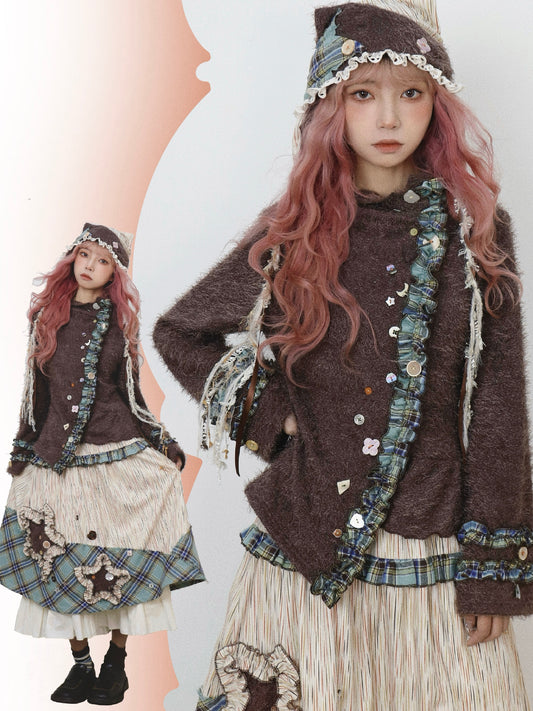 ShiChang Gothic Fairy Knit Top | Asymmetrical Punk Lace Flare Sleeve Sweater sweater ShiChang