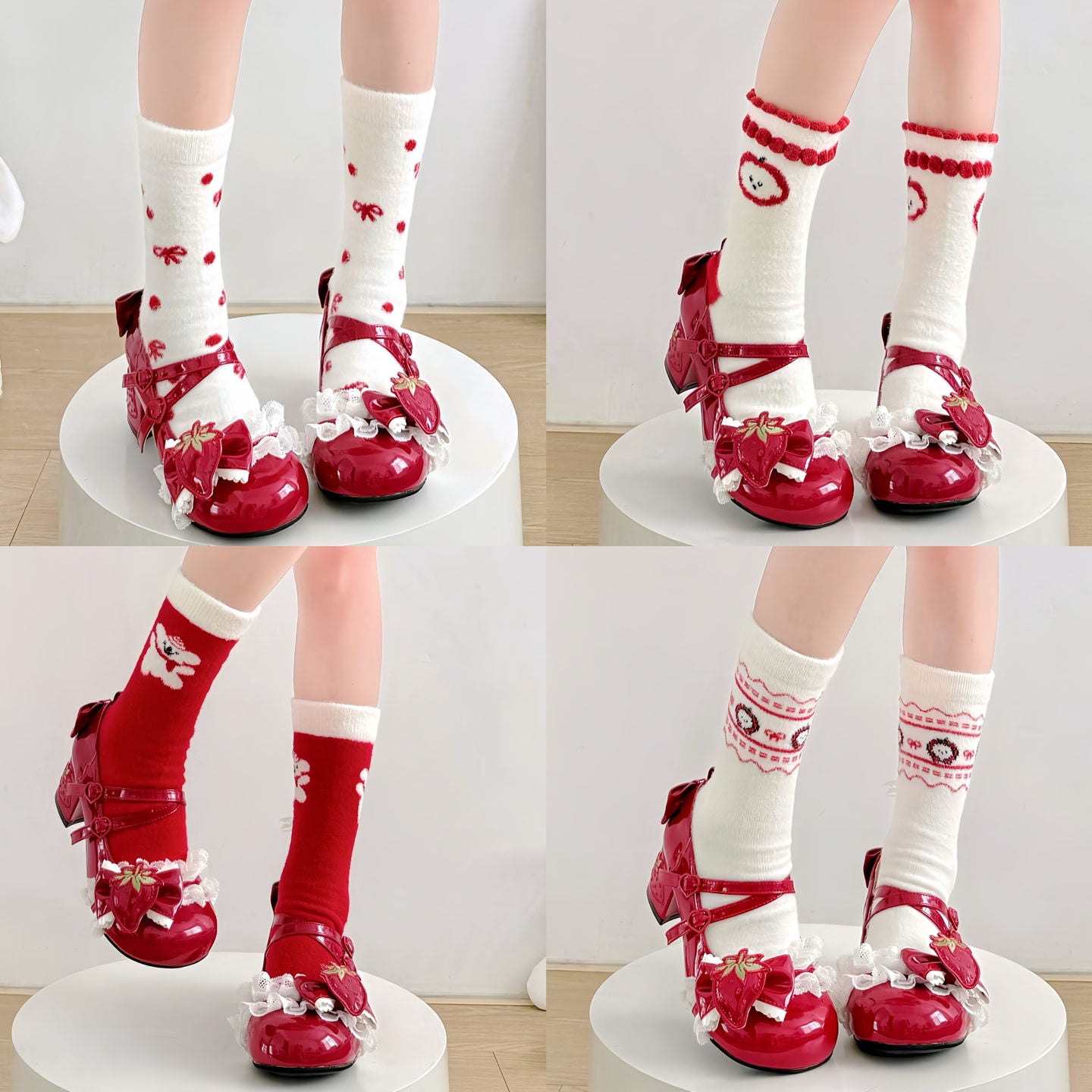 2 Bears - Kawaii Christmas Bow Mid Socks socks 2 bears All 4 Pairs