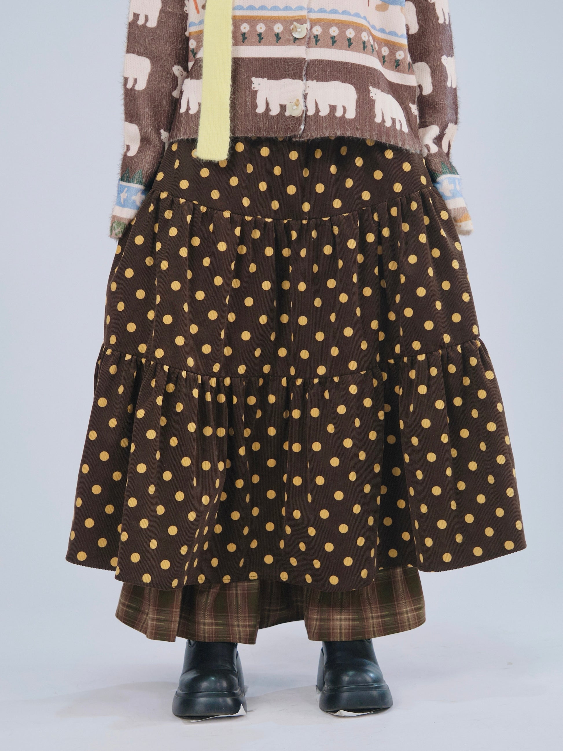 MeowMeow Bug - Vintage Polka Dot Corduroy Layered A-Line Skirt skirt MeowMeow Bug