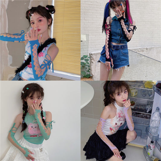 LET ME SEE Cross Strap Arm Sleeves | Multicolor Hollow-Out Sleeves sleeves Land Decora