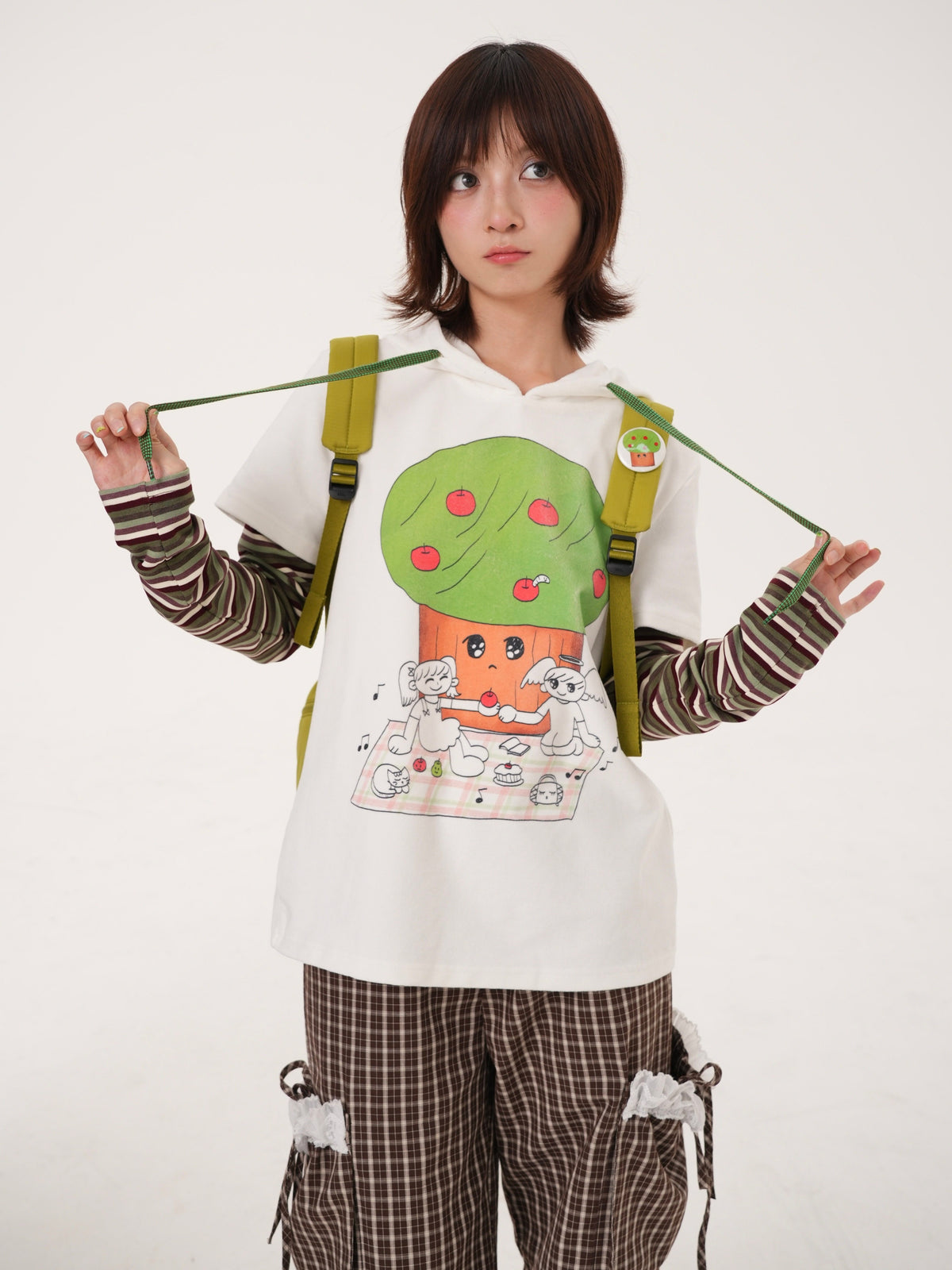 RabbitRain - Apple Picnic Faux-Layered Hooded Sweatshirt hoodie RabbitRain