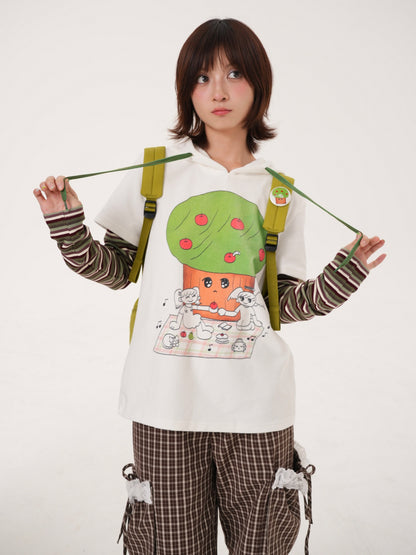 RabbitRain - Apple Picnic Faux-Layered Hooded Sweatshirt hoodie RabbitRain