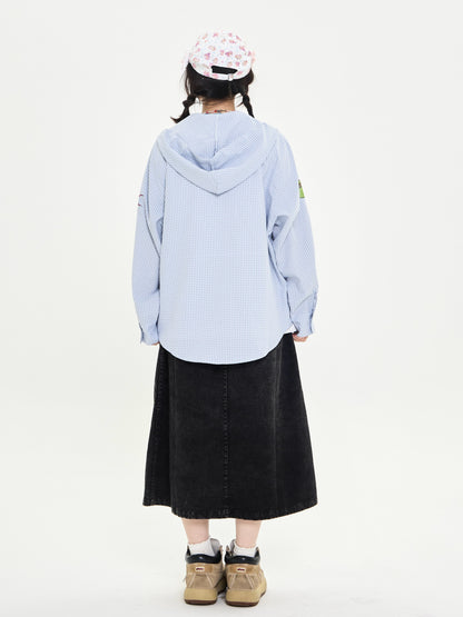 Robootoo - Embroidered Animal Denim A-Line Skirt