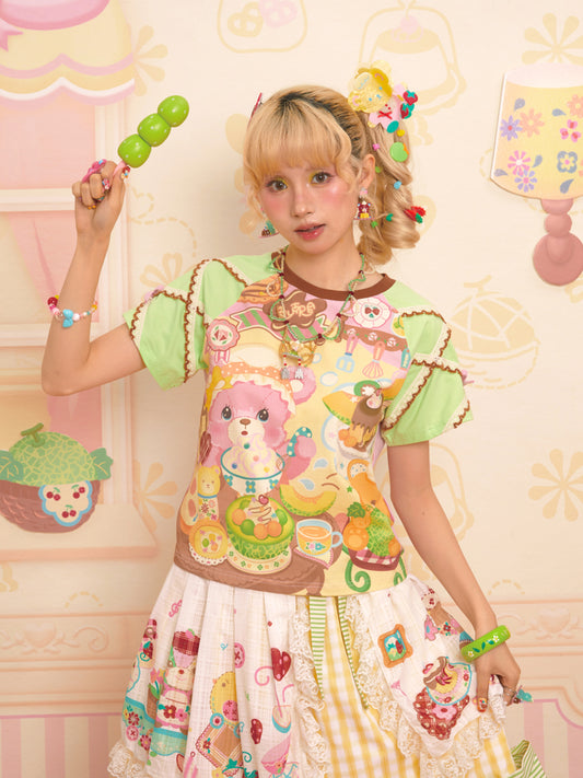 Lutra Jump - Decora Kei Bear Café Raglan Colorblock T-Shirt shirt Lutra Jump