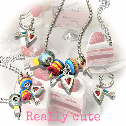 Strawberry Cake Necklace & Bracelet | Colorful Y2K Kawaii Harajuku Jewelry bracelet really cute