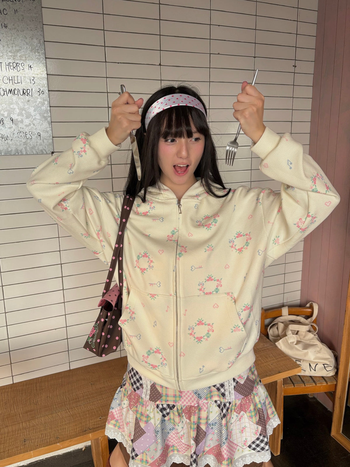 KaiXin hostel - Cute Printed Hoodie Skirt Set set KaiXin hostel