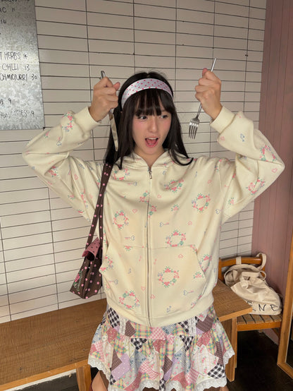 KaiXin hostel - Cute Printed Hoodie Skirt Set set KaiXin hostel