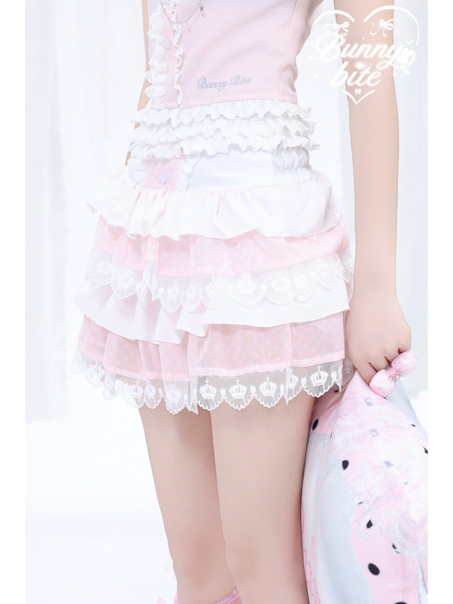 BunnyBite - Hime Gyaru Polka Dot Cake Skort with Bow