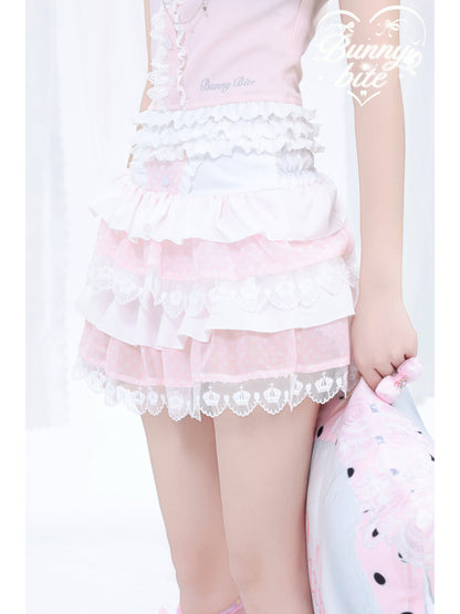BunnyBite - Hime Gyaru Polka Dot Cake Skort with Bow