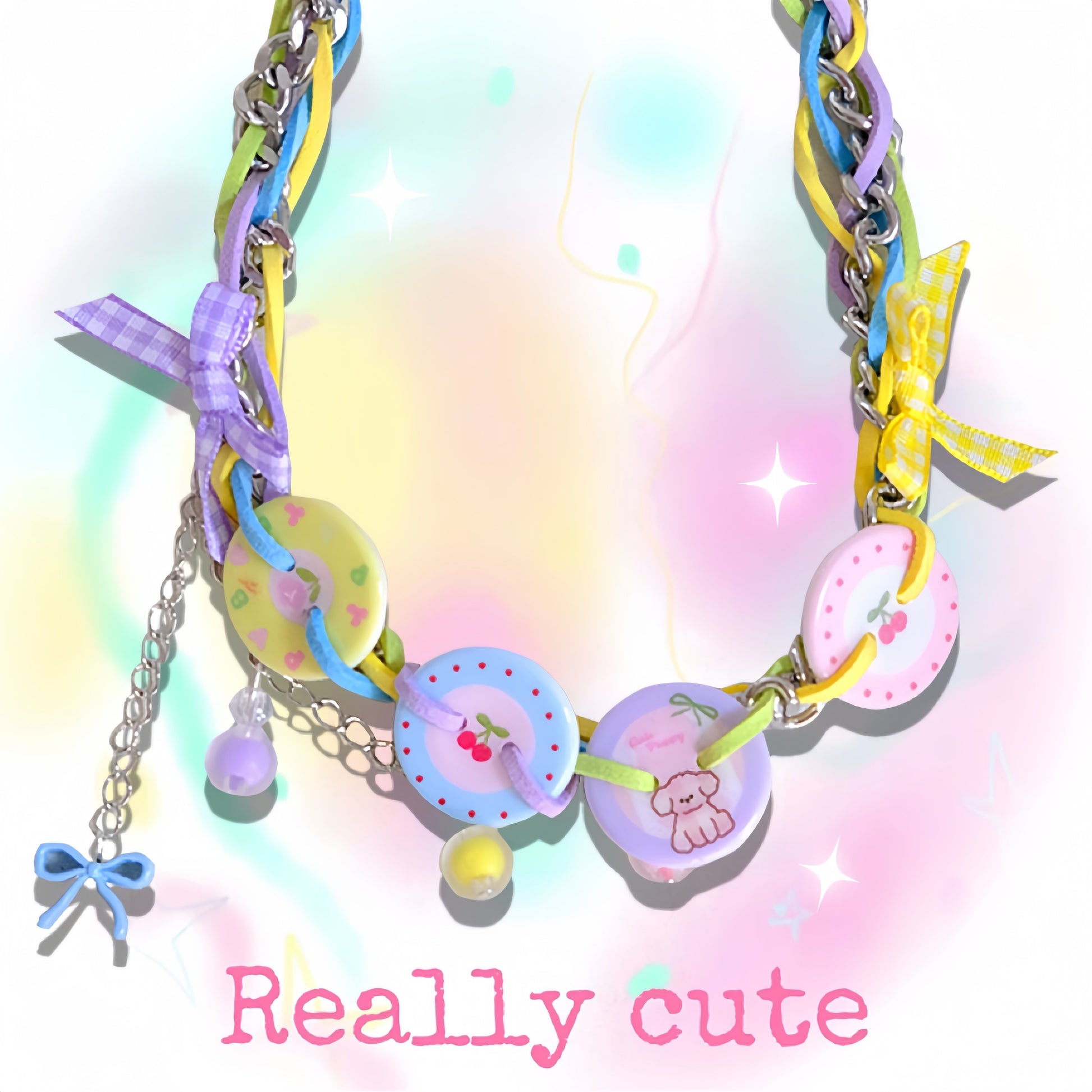 Handmade Colorful Button Choker Necklace | Decora Kei Y2K Harajuku Accessory necklace really cute