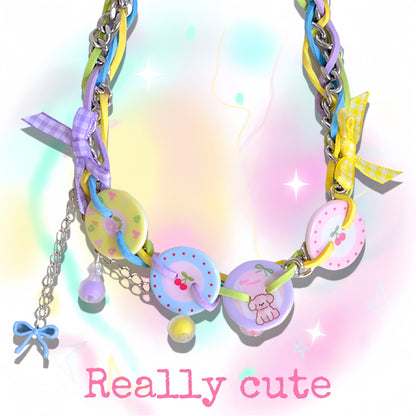 Handmade Colorful Button Choker Necklace | Decora Kei Y2K Harajuku Accessory necklace really cute