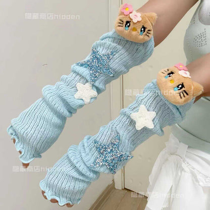 Hidden – Decora Kei Cute Sleeves with Stars Blue Versatile Accessories sleeves hidden