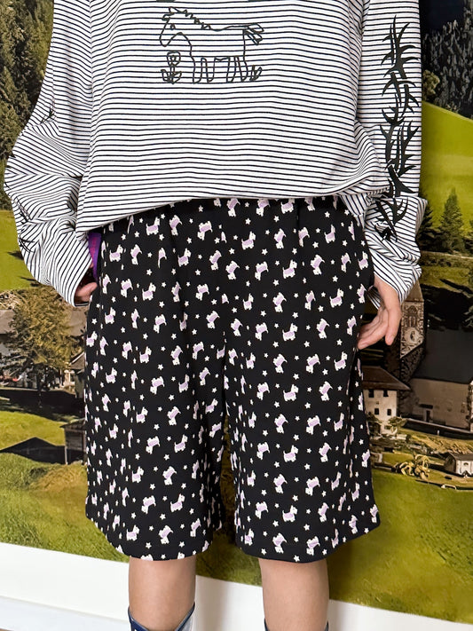 BunnyBunnyGun - Harajuku Shorts Dog Print Elastic Waist Loose Fit shorts bunnybunnygun