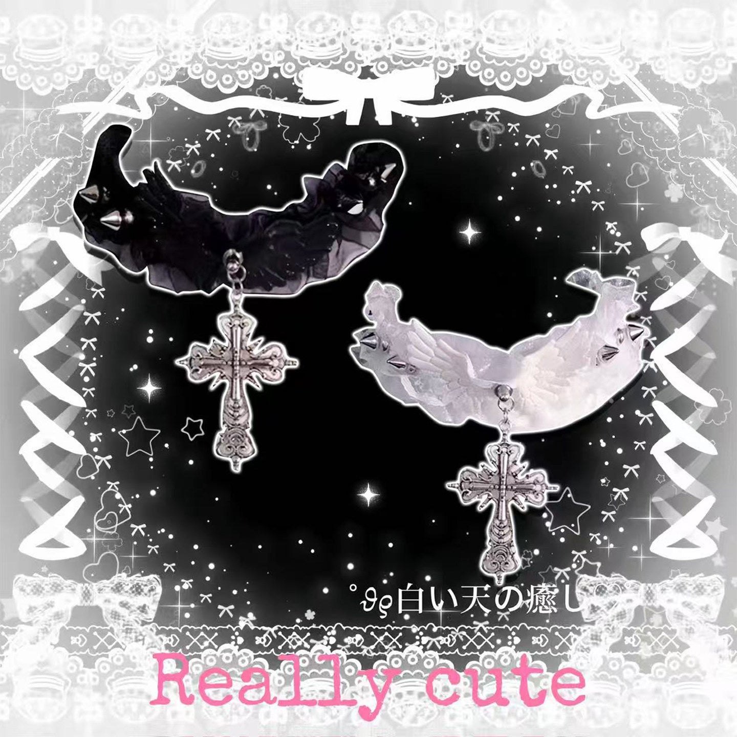 Lace Gothic Cross Wing Choker necklace really cute