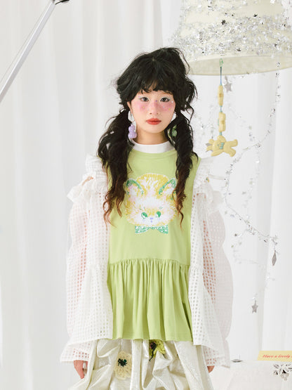 HELPHELP - Green Patchwork Graffiti Knit Top tshirt HELPHELP S