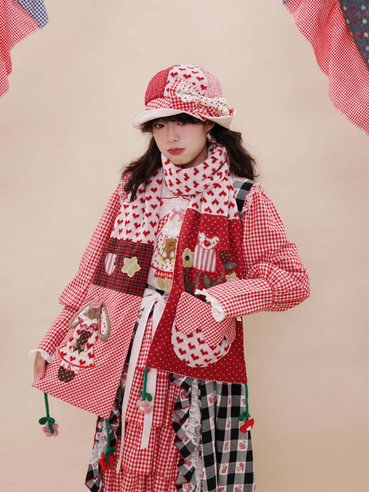 SemenCoicis - Vintage Plaid Floral Patchwork Rabbit Scarf scarf SemenCoicis