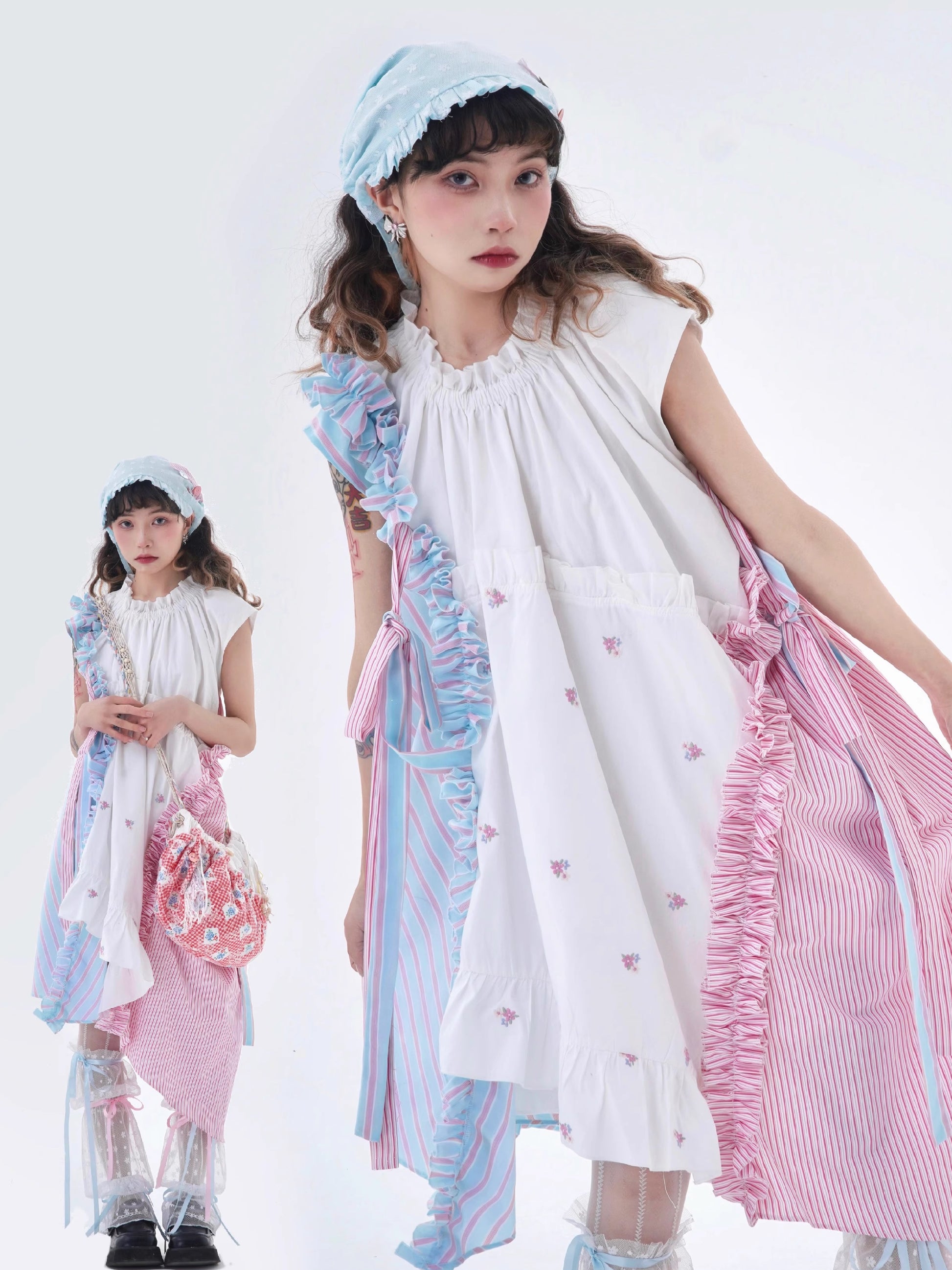 ShiChang Dopamine Dress | Pink Blue Patchwork Dress | Sweet Cool Irregular Summer Dress dress ShiChang