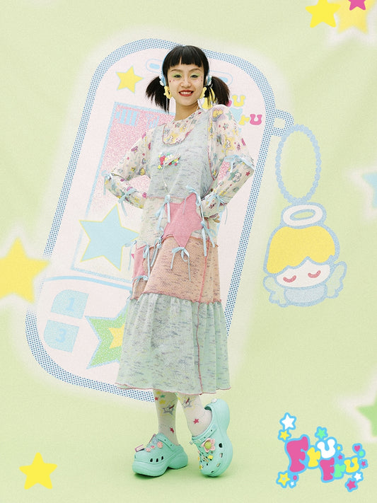 frufru Knitted Star Dress | Patchwork Loose Sweet Vest Dress
